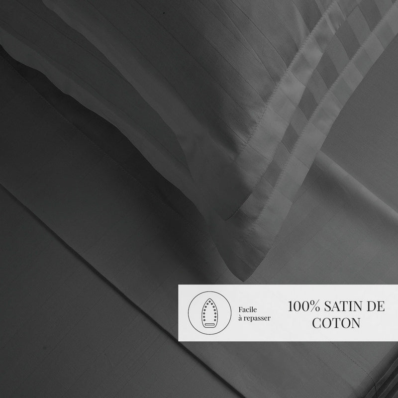 Dobby Stripe Woven - Ensemble De Draps - Satin De Coton - Rayure Tissé Dobby - Gris Foncé