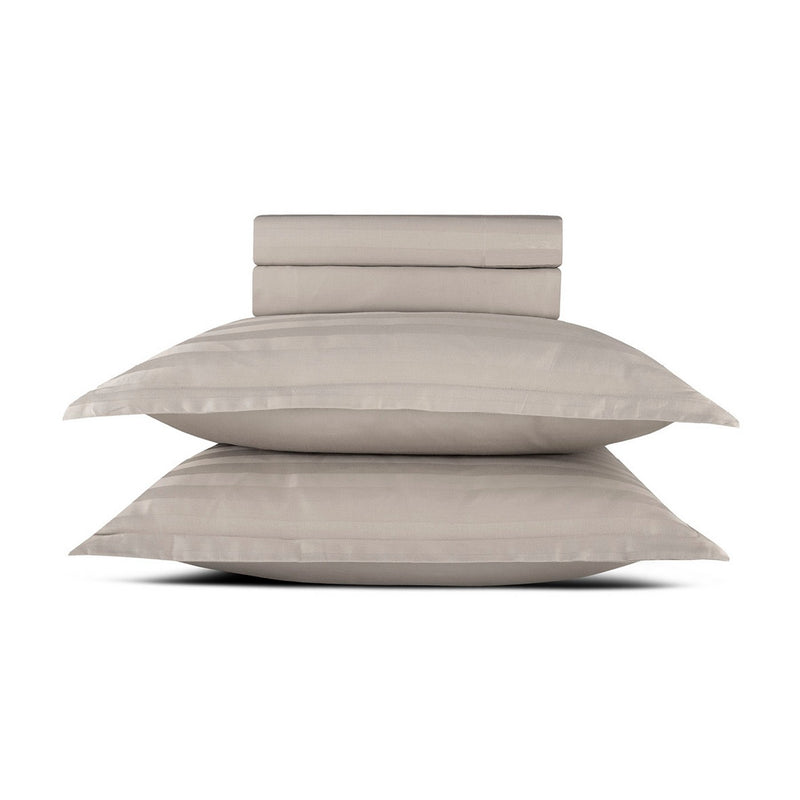 Dobby Stripe Woven - Ensemble De Draps - Satin De Coton - Rayure Tissé Dobby - Taupe