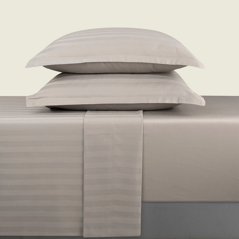 Dobby Stripe Woven - Ensemble De Draps - Satin De Coton - Rayure Tissé Dobby - Taupe
