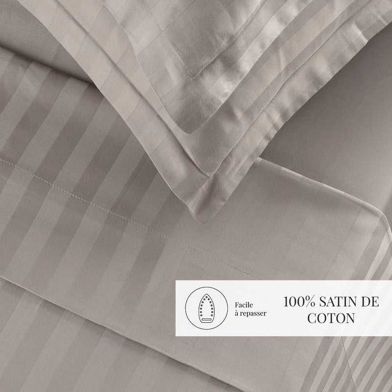 Dobby Stripe Woven - Ensemble De Draps - Satin De Coton - Rayure Tissé Dobby - Taupe