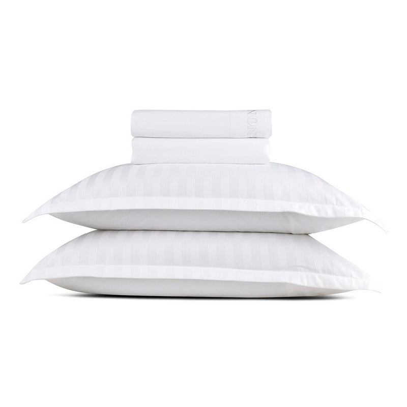 Dobby Stripe Woven - Ensemble De Draps - Satin De Coton - Rayure Tissé Dobby - Blanc