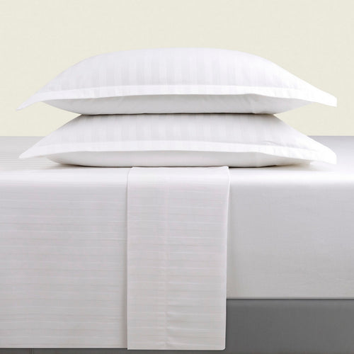 Dobby Stripe Woven - Ensemble De Draps - Satin De Coton - Rayure Tissé Dobby - Blanc