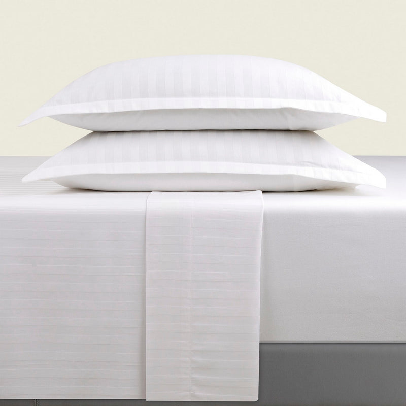 Dobby Stripe Woven - Ensemble De Draps - Satin De Coton - Rayure Tissé Dobby - Blanc