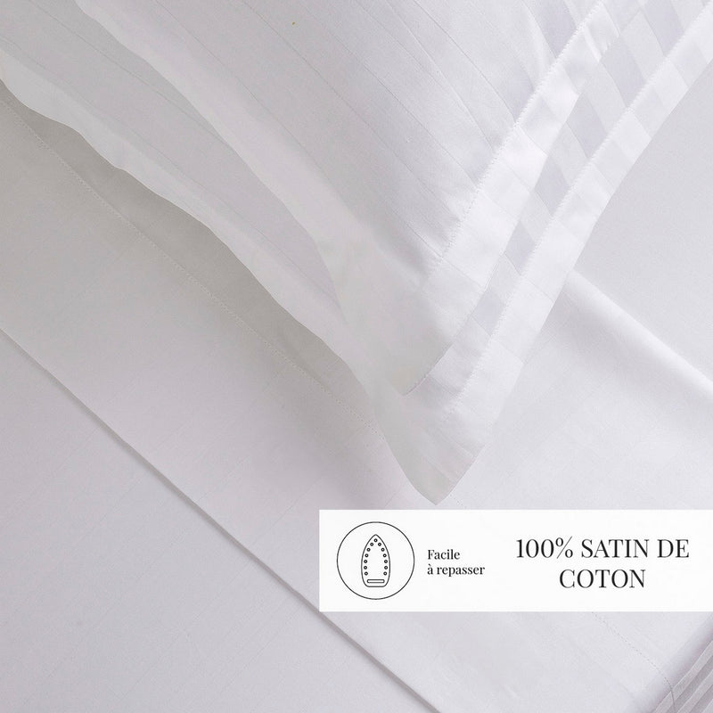 Dobby Stripe Woven - Ensemble De Draps - Satin De Coton - Rayure Tissé Dobby - Blanc