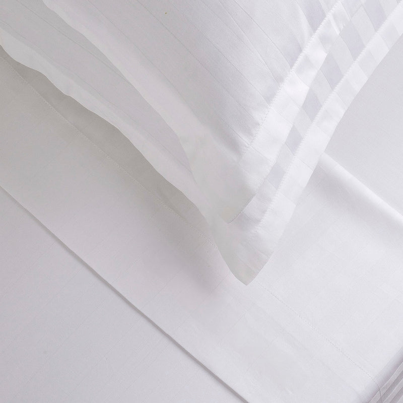 Dobby Stripe Woven - Ensemble De Draps - Satin De Coton - Rayure Tissé Dobby - Blanc