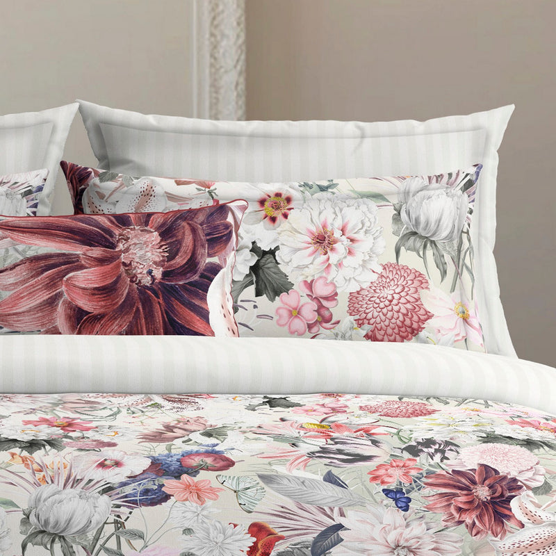 Fleurs Éclatantes - Housse De Couette + Taie D'Oreiller - Satin De Coton - Blanc