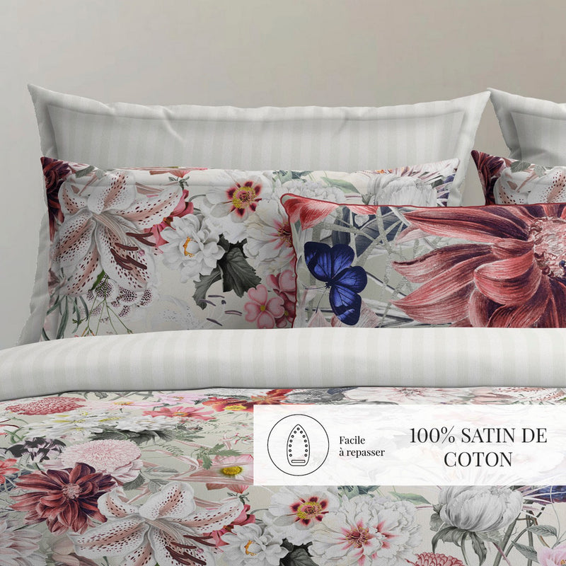 Fleurs Éclatantes - Taie De Traversin - Satin De Coton - Vert 01