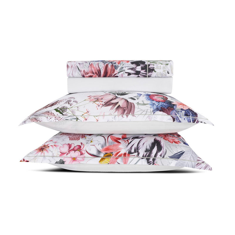 Fleurs Éclatantes - Ensemble De Draps - Satin De Coton - Blanc