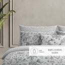 Fleurs Esquissées - Housse De Couette + Taie D'Oreiller - Satin De Coton - Blanc