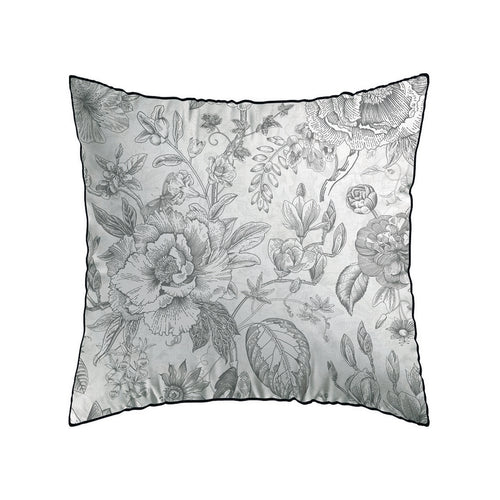 Fleurs Esquissées - Taie D'Oreiller - Satin De Coton - Blanc