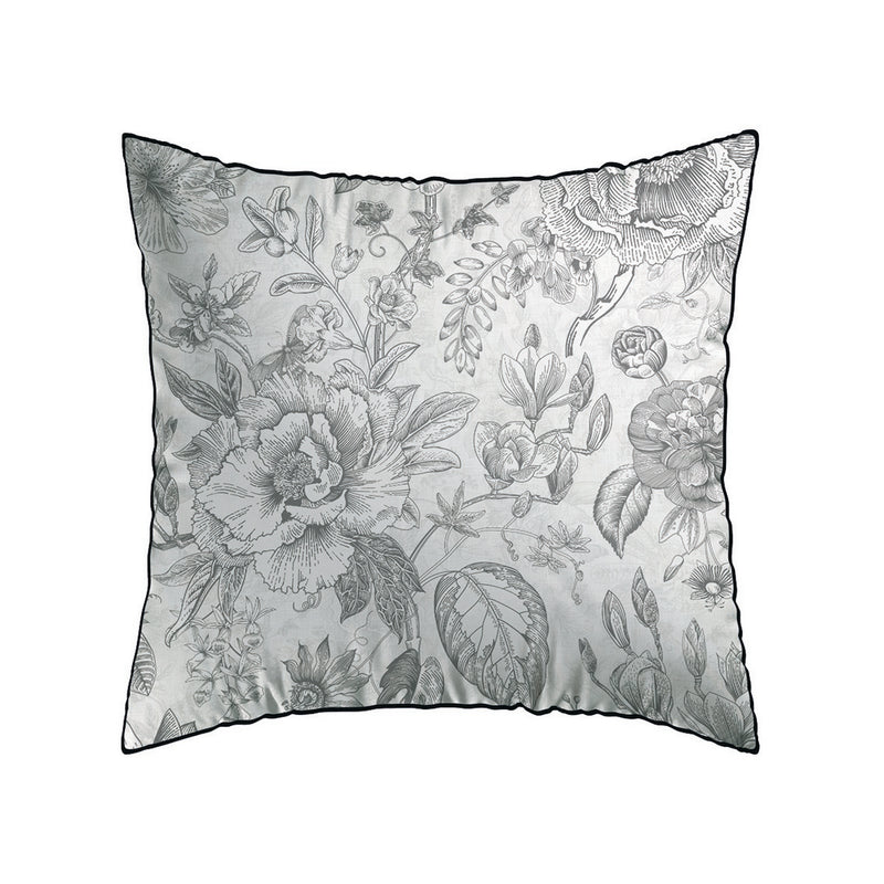Fleurs Esquissées - Taie D'Oreiller - Satin De Coton - Blanc