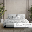 Fleurs Esquissées - Drap Plat - Satin De Coton - Gris