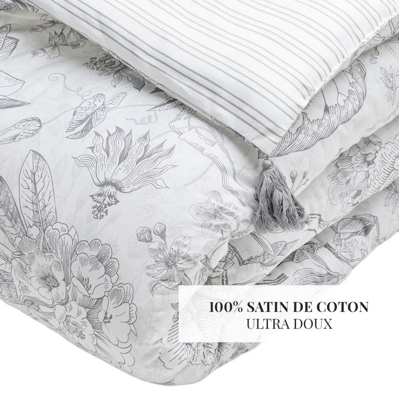 Fleurs Esquissées - Édredon Avec Glands - Blanc