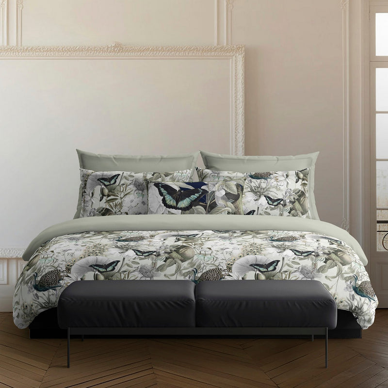 Jardin Orné - Housse De Couette + Taie D'Oreiller - Satin De Coton - Vert Tilleul