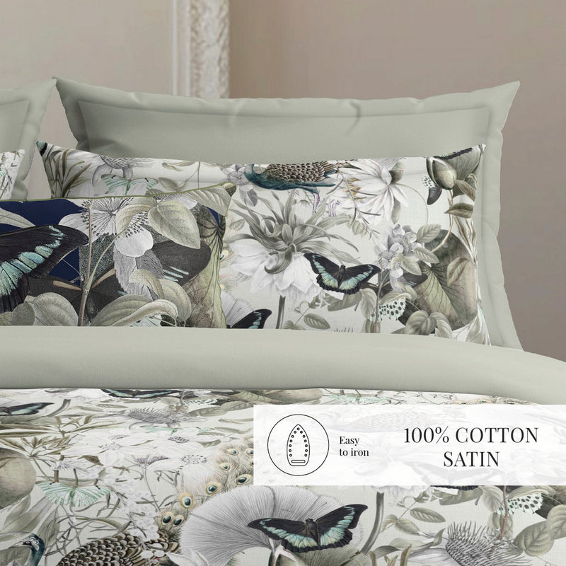 Jardin Orné - Housse De Couette + Taie D'Oreiller - Satin De Coton - Vert Tilleul