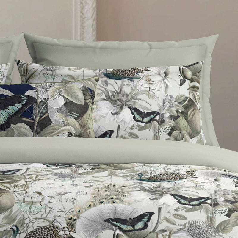 Jardin Orné - Housse De Couette + Taie D'Oreiller - Satin De Coton - Vert Tilleul