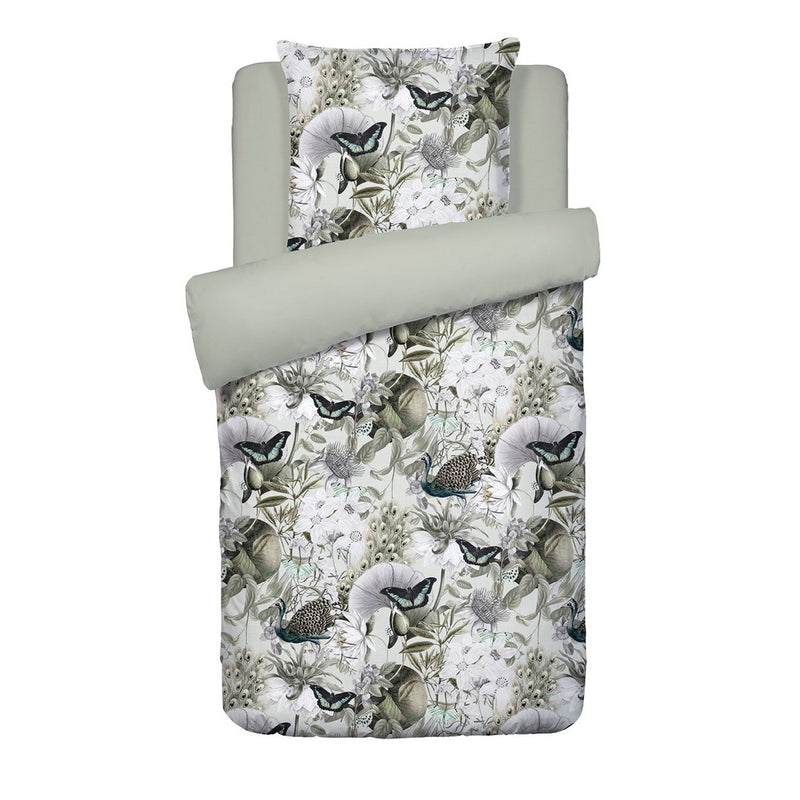 Jardin Orné - Housse De Couette + Taie D'Oreiller - Satin De Coton - Vert Tilleul