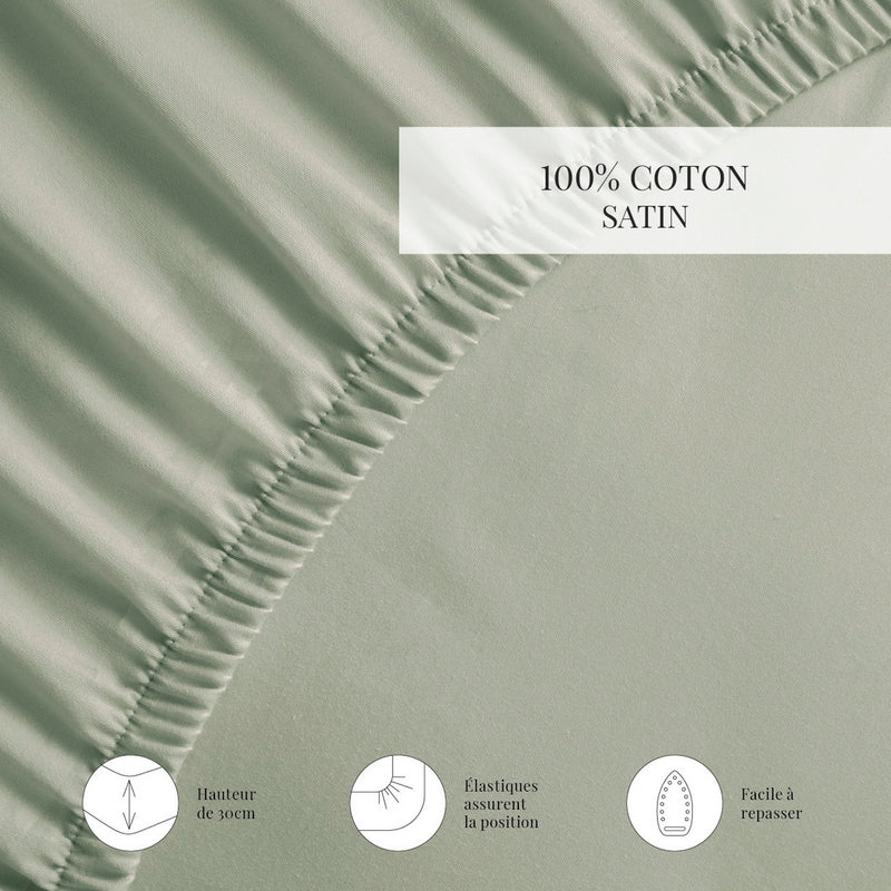 Jardin Orné - Drap-Housse - Satin De Coton - Vert 07