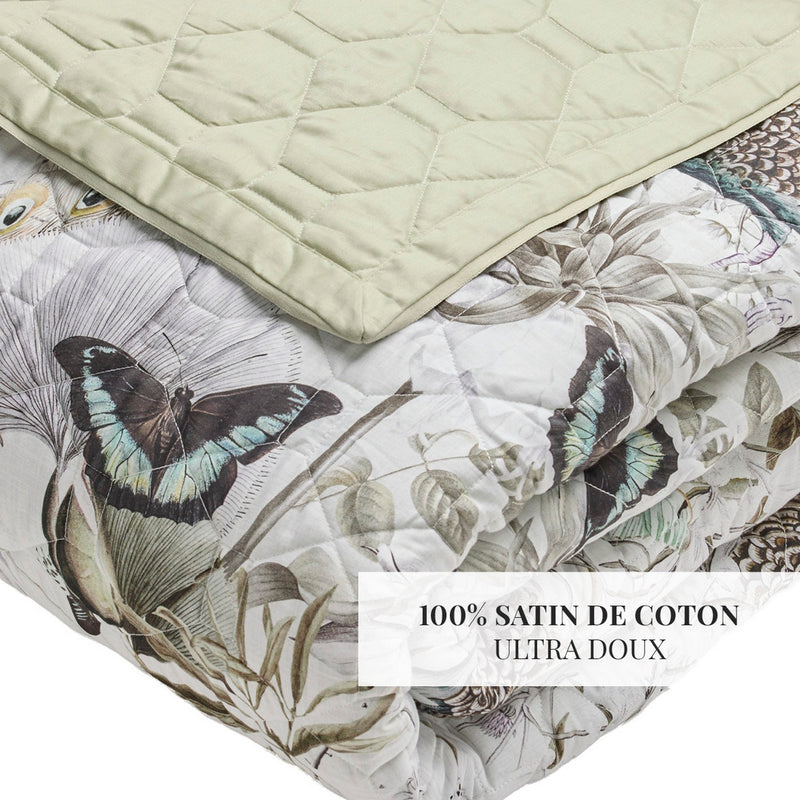 Jardin Orné - Couvre-Lit - Satin De Coton - Vert Tilleul