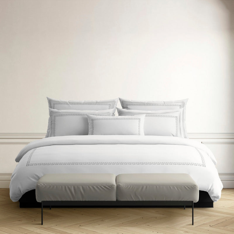 Grand Hôtel - Housse De Couette + Taie D'Oreiller - Satin De Coton - Gris / Blanc