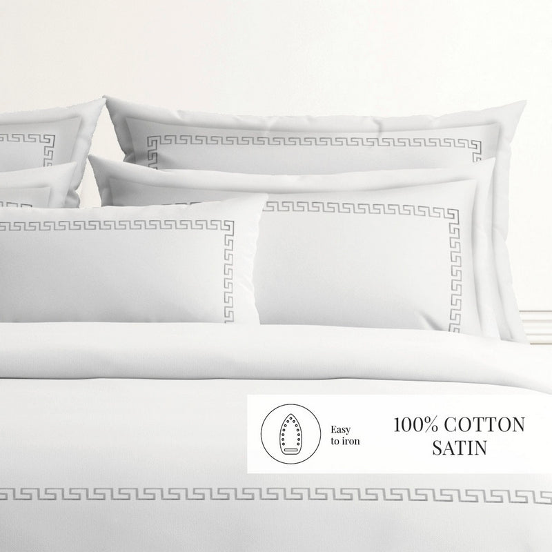 Grand Hôtel - Housse De Couette + Taie D'Oreiller - Satin De Coton - Gris / Blanc