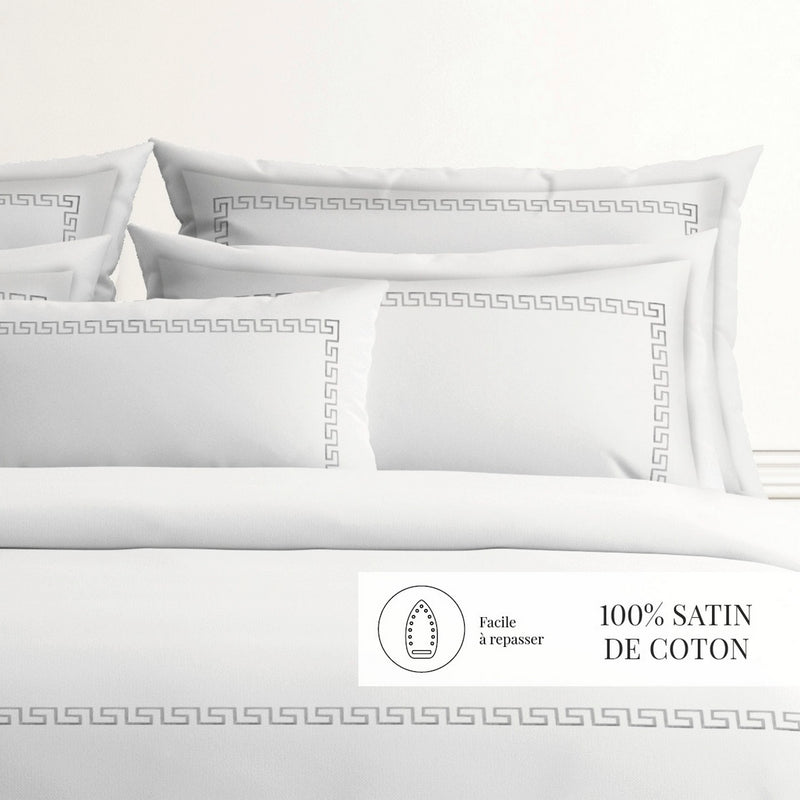 Grand Hôtel - Housse De Couette + Taie D'Oreiller - Satin De Coton - Gris / Blanc