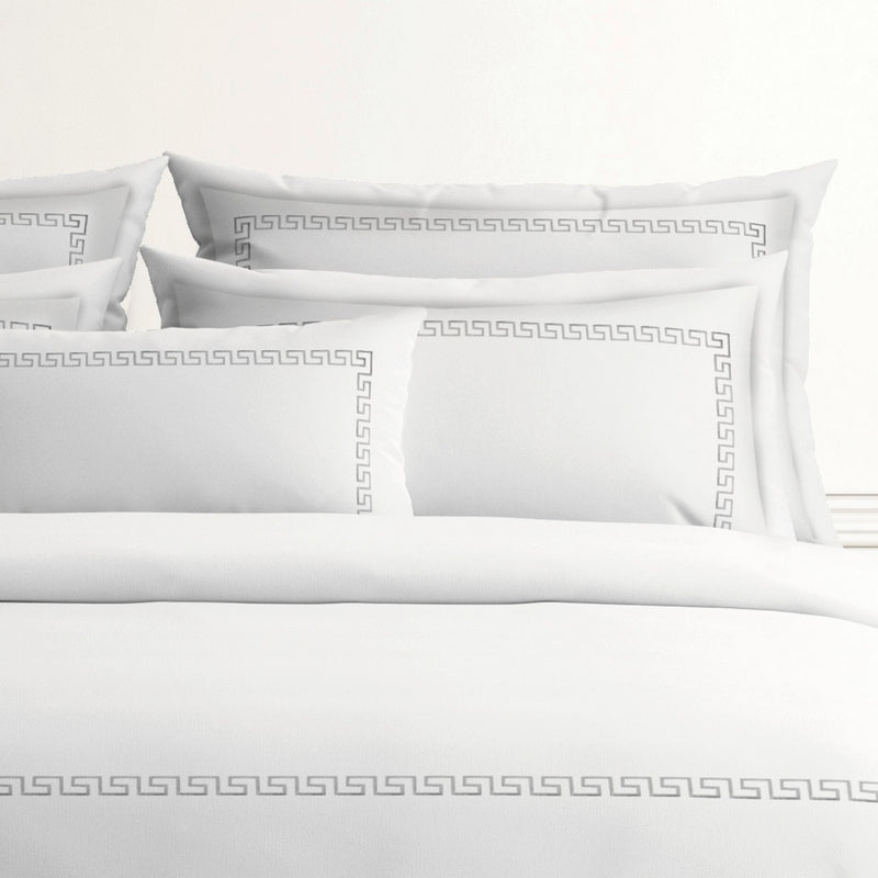 Grand Hôtel - Housse De Couette + Taie D'Oreiller - Satin De Coton - Gris / Blanc