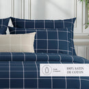 Amélia - Housse De Couette + Taie D'Oreiller - Satin De Coton - Bleu Foncé
