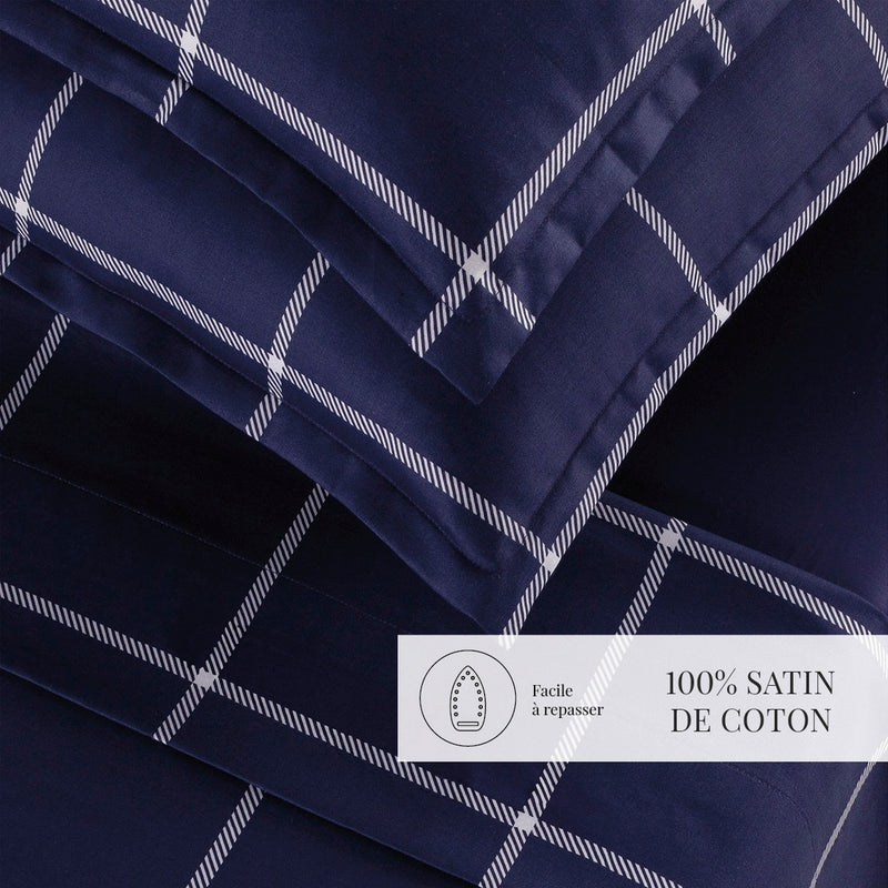 Amélia - Taie D'Oreiller - Satin De Coton - Bleu Foncé