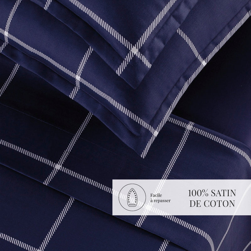 Amélia - Taie De Traversin - Satin De Coton - Bleu Foncé