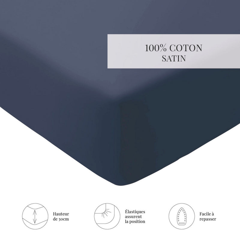 Amélia - Drap-Housse - Satin De Coton - Bleu 04