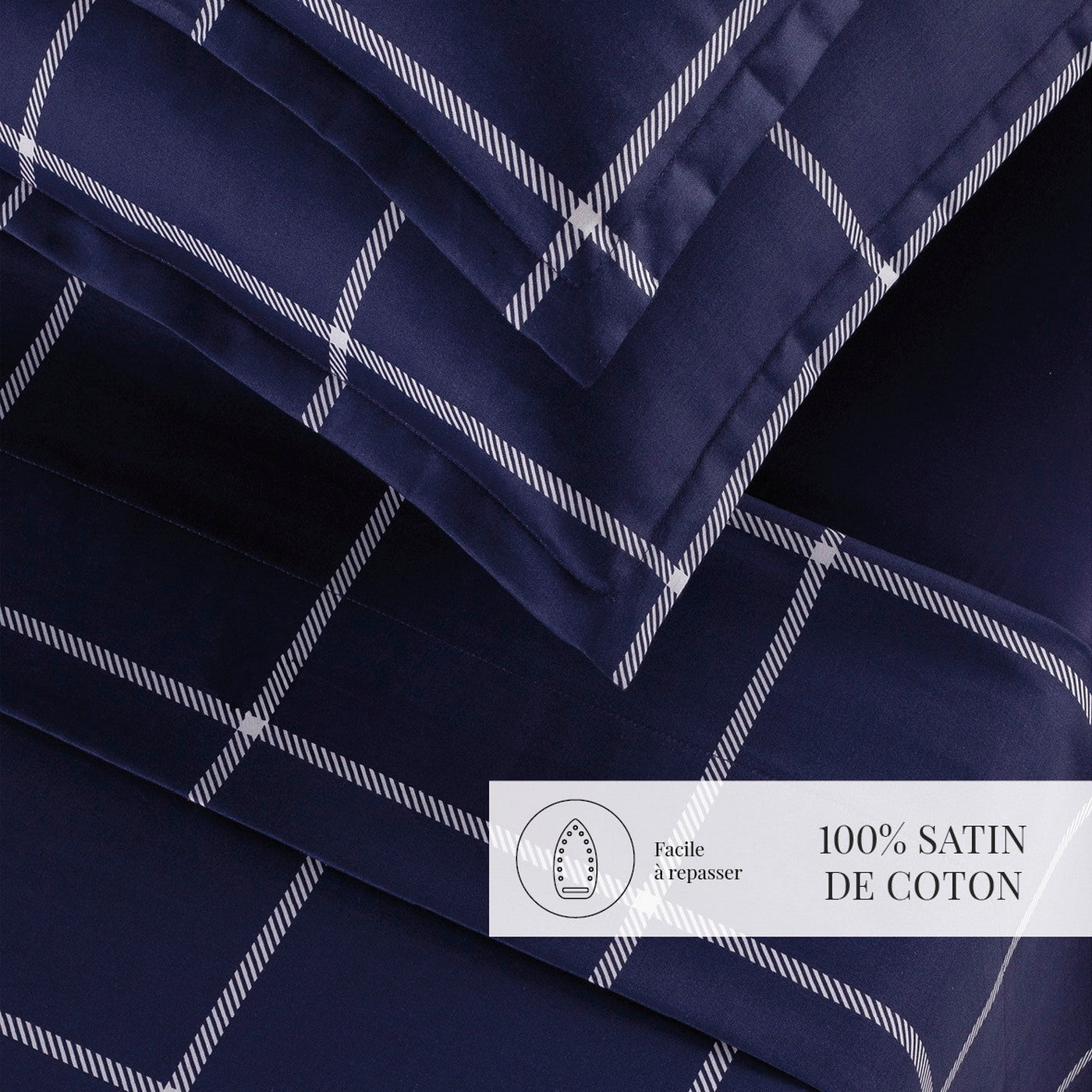 Amélia - Ensemble De Draps - Satin De Coton - Bleu Foncé
