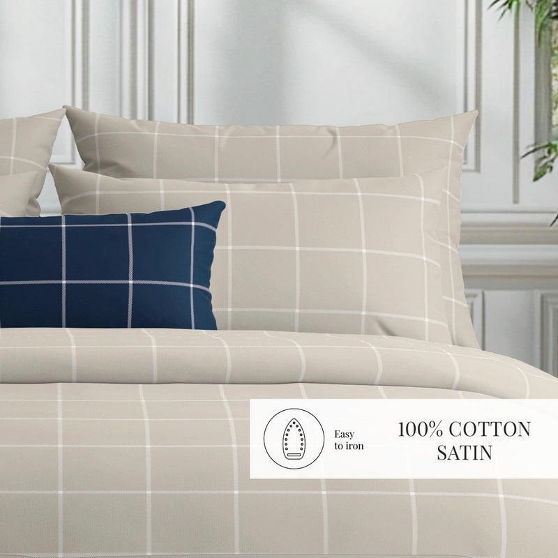 Amélia - Housse De Couette + Taie D'Oreiller - Satin De Coton - Taupe