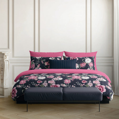 Eclat Nocturne - Housse De Couette + 1 ou 2 Taie(s) D'Oreiller - Satin De Coton - Bleu Foncé