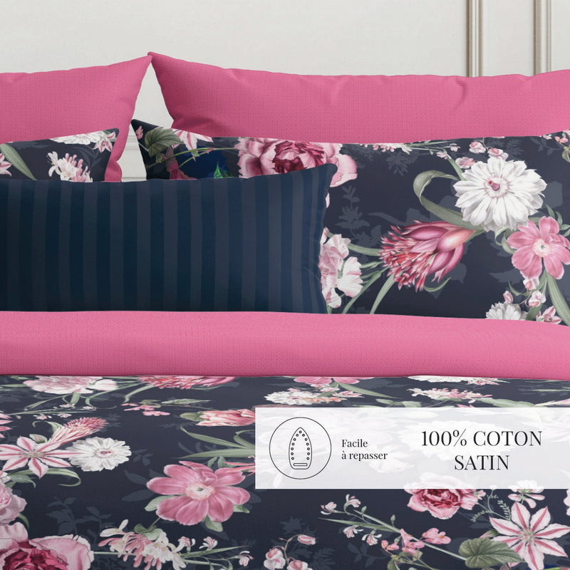 Eclat Nocturne - Housse De Couette + Taie D'Oreiller - Satin De Coton - Bleu Foncé