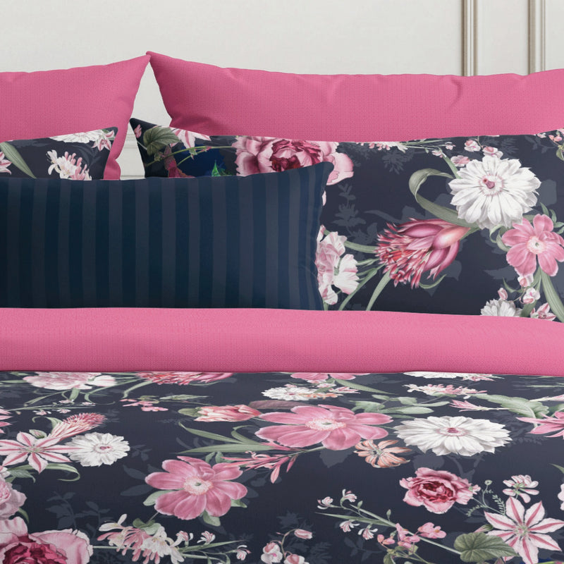 Eclat Nocturne - Housse De Couette + Taie D'Oreiller - Satin De Coton - Bleu Foncé