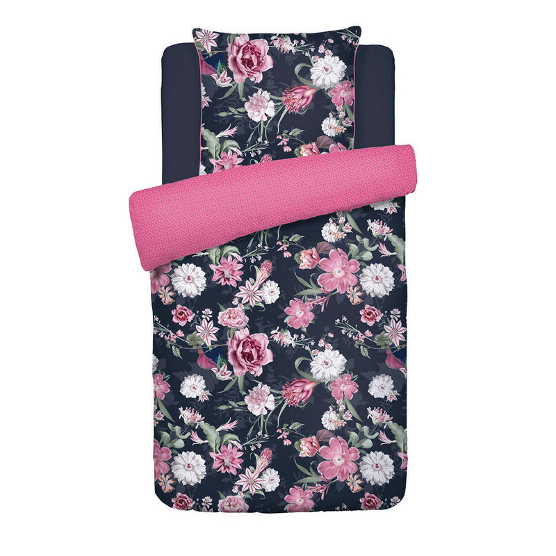Eclat Nocturne - Housse De Couette + Taie D'Oreiller - Satin De Coton - Bleu Foncé