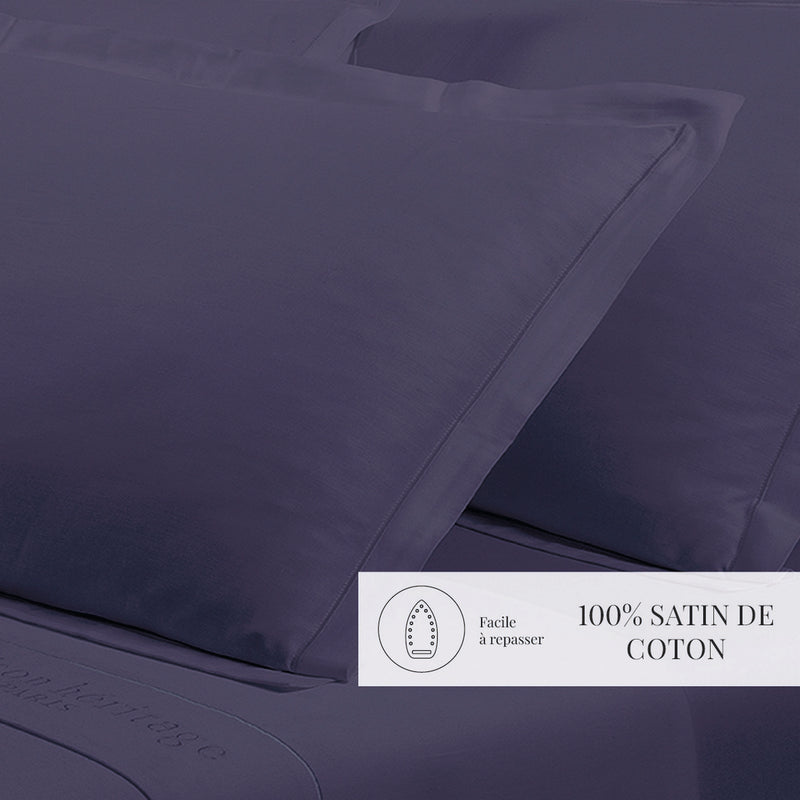 Uni - Taie D'Oreiller - Satin De Coton - Bleu 06
