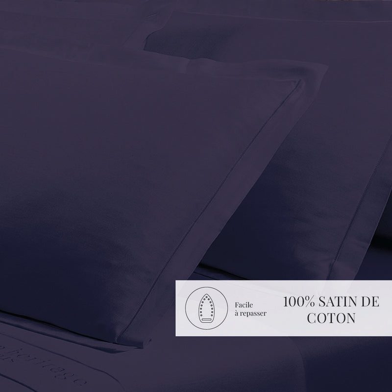 Uni - Taie D'Oreiller - Satin De Coton - Bleu 04
