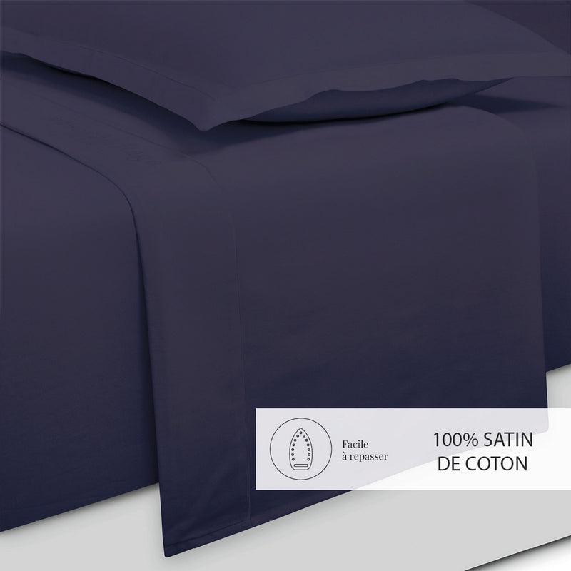 Uni - Ensemble De Draps - Satin De Coton - Bleu 04