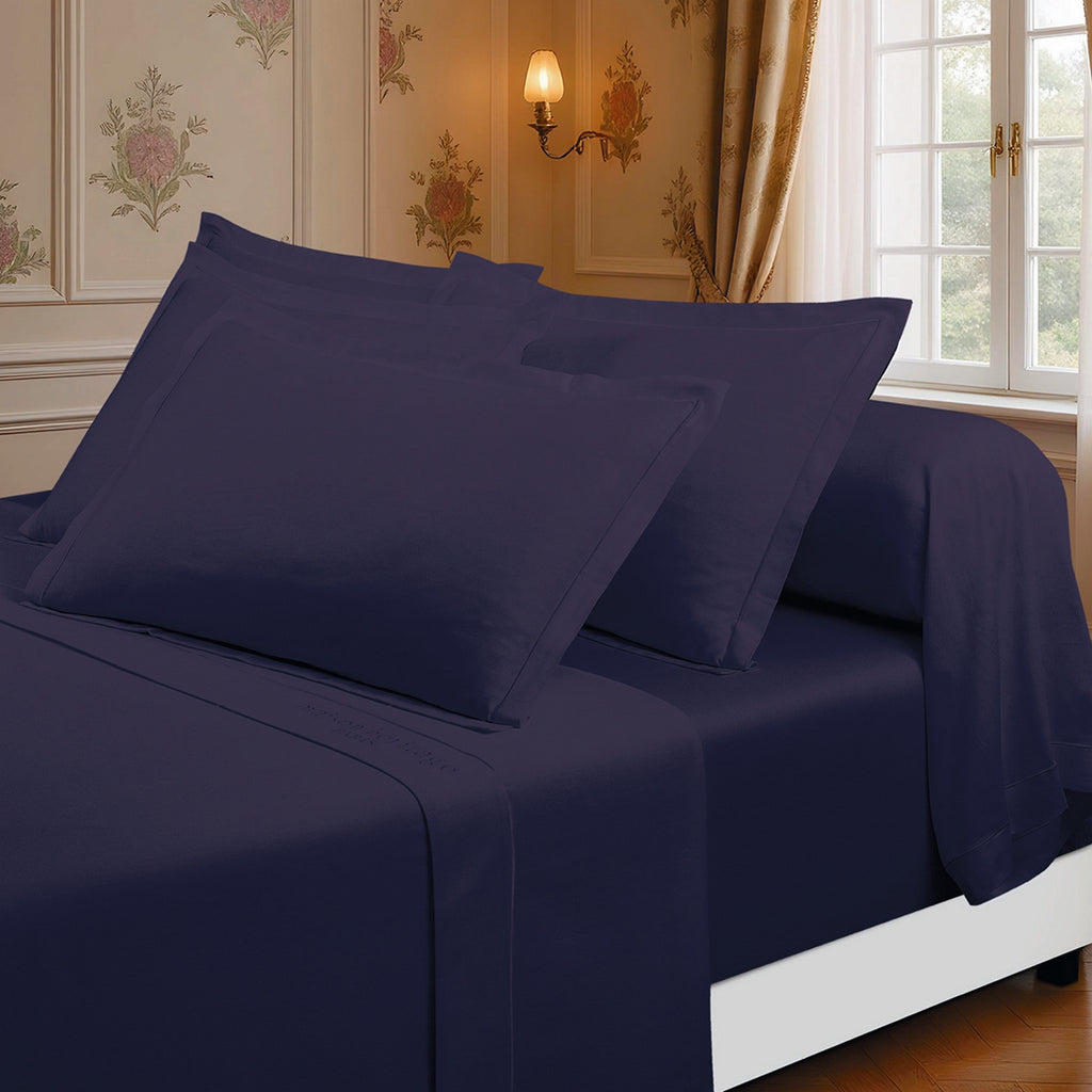 Uni - Ensemble De Draps - Satin De Coton - Bleu 04