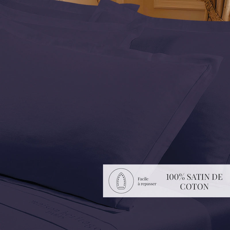 Uni - Taie D'Oreiller - Satin De Coton - Bleu 04
