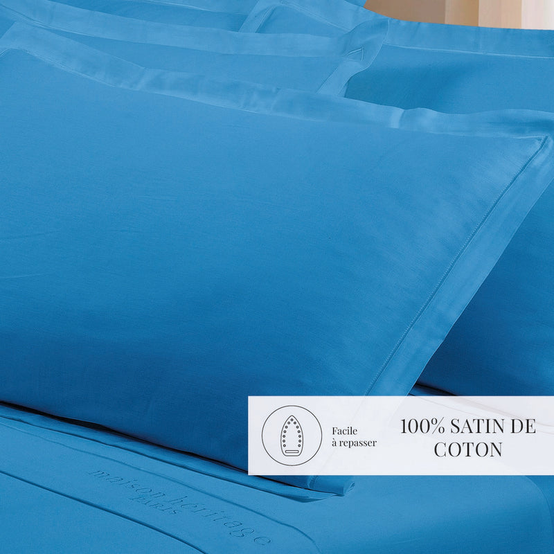 Uni - Taie D'Oreiller - Satin De Coton - Bleu 05