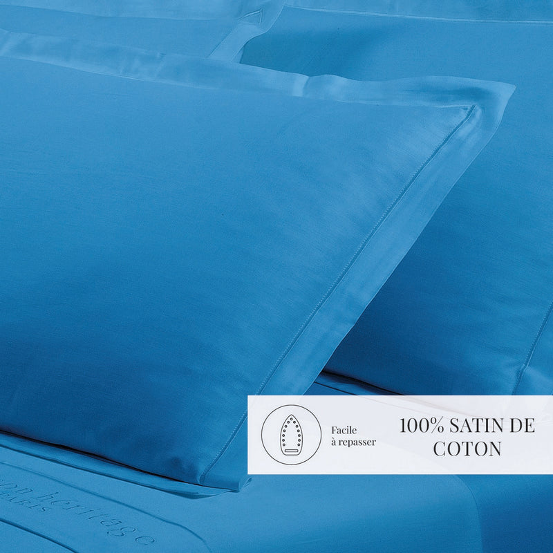 Uni - Taie D'Oreiller - Satin De Coton - Bleu 05