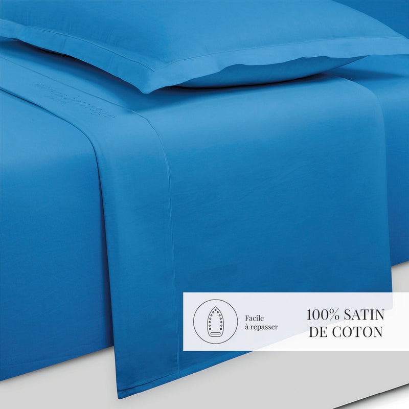 Uni - Ensemble De Draps - Satin De Coton - Bleu 05