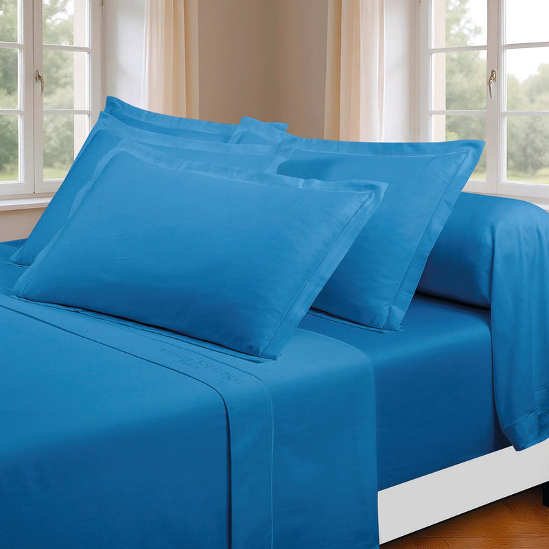 Uni - Ensemble De Draps - Satin De Coton - Bleu 05