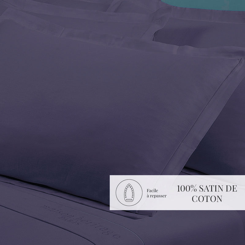 Uni - Taie D'Oreiller - Satin De Coton - Bleu 06