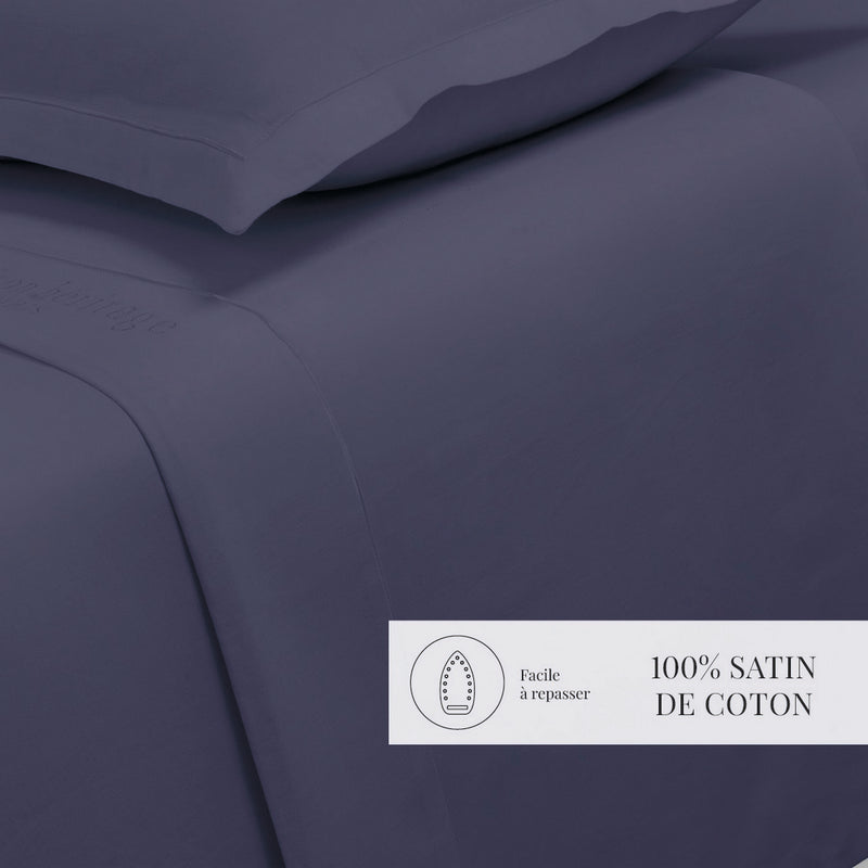 Uni - Drap Plat - Satin De Coton - Bleu 06
