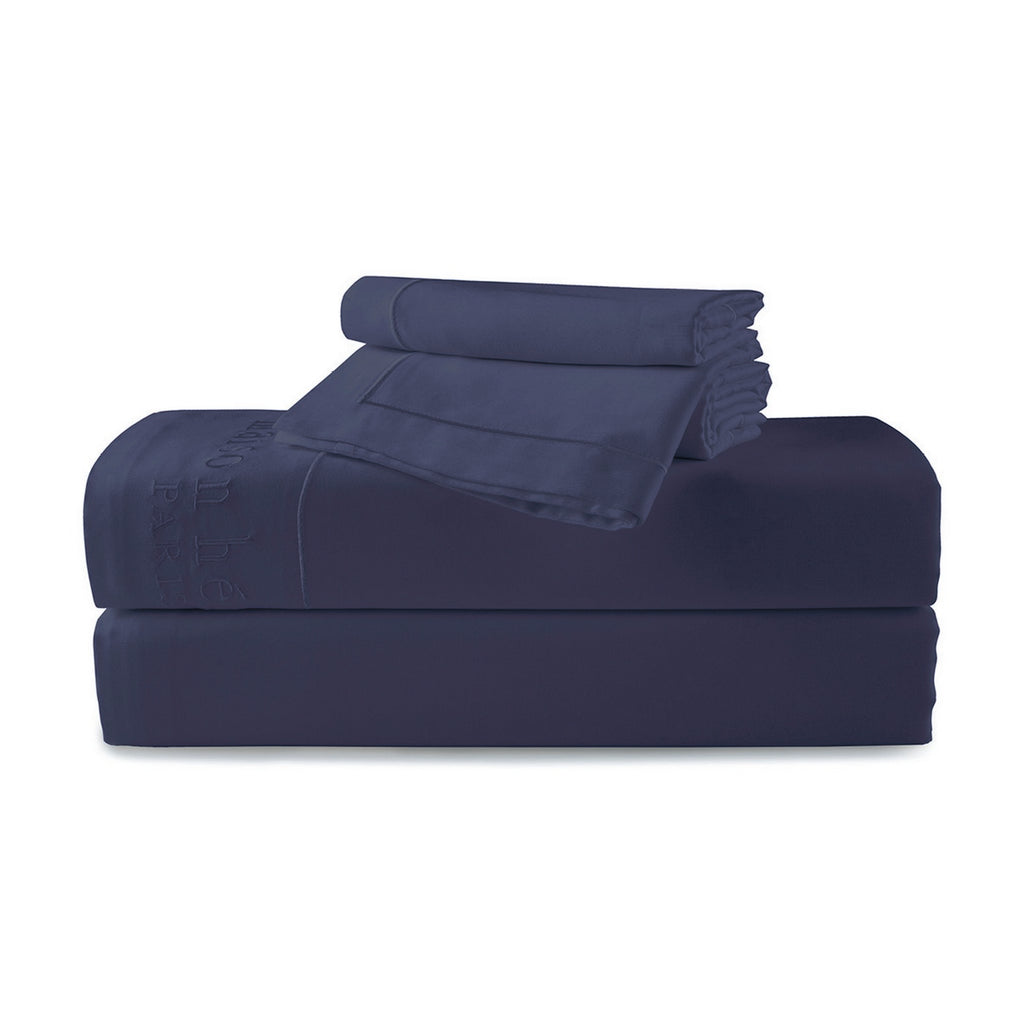 Uni - Ensemble De Draps - Satin De Coton - Bleu 06
