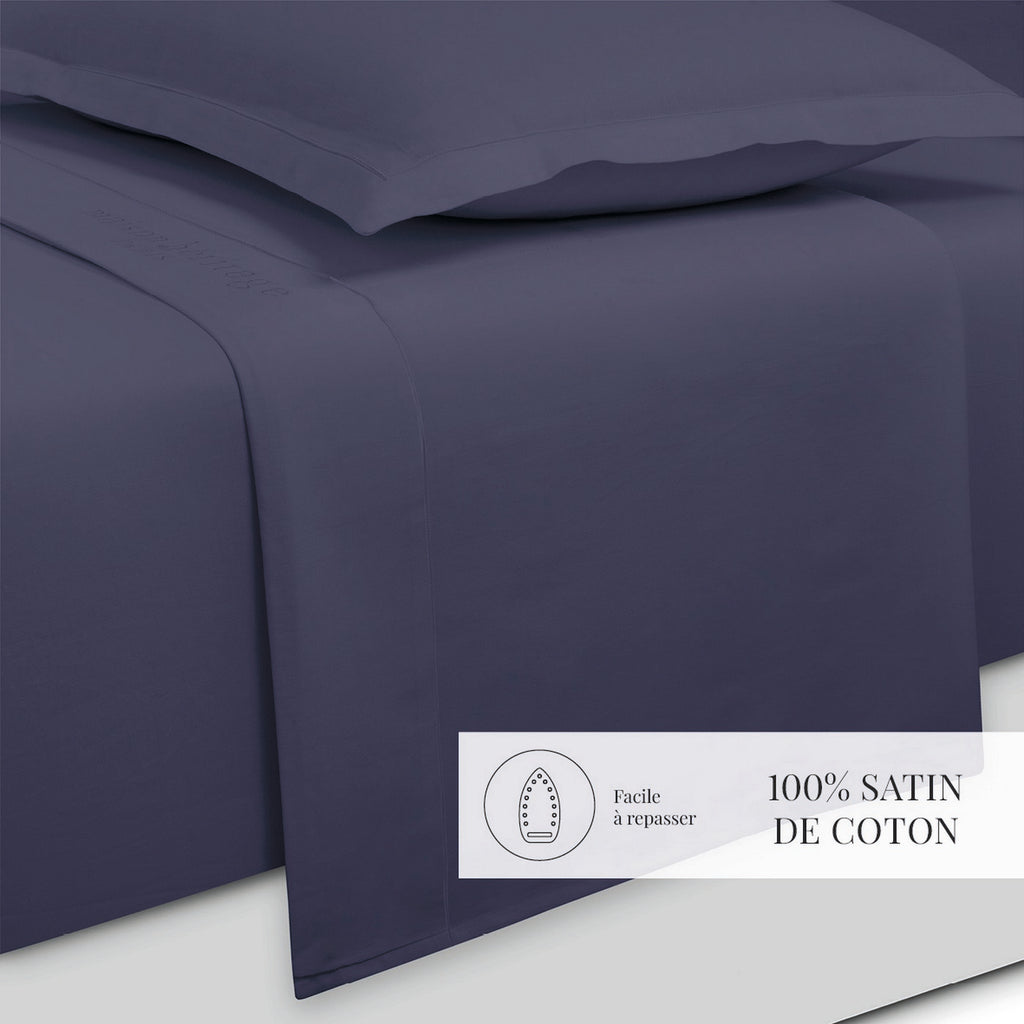 Uni - Ensemble De Draps - Satin De Coton - Bleu 06
